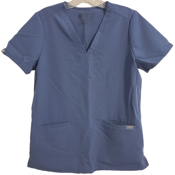 FIGS Tech Collection | Women's Blue V-neck Three Pocket Scrubs Top (Size Small) - Picture 1 of 12